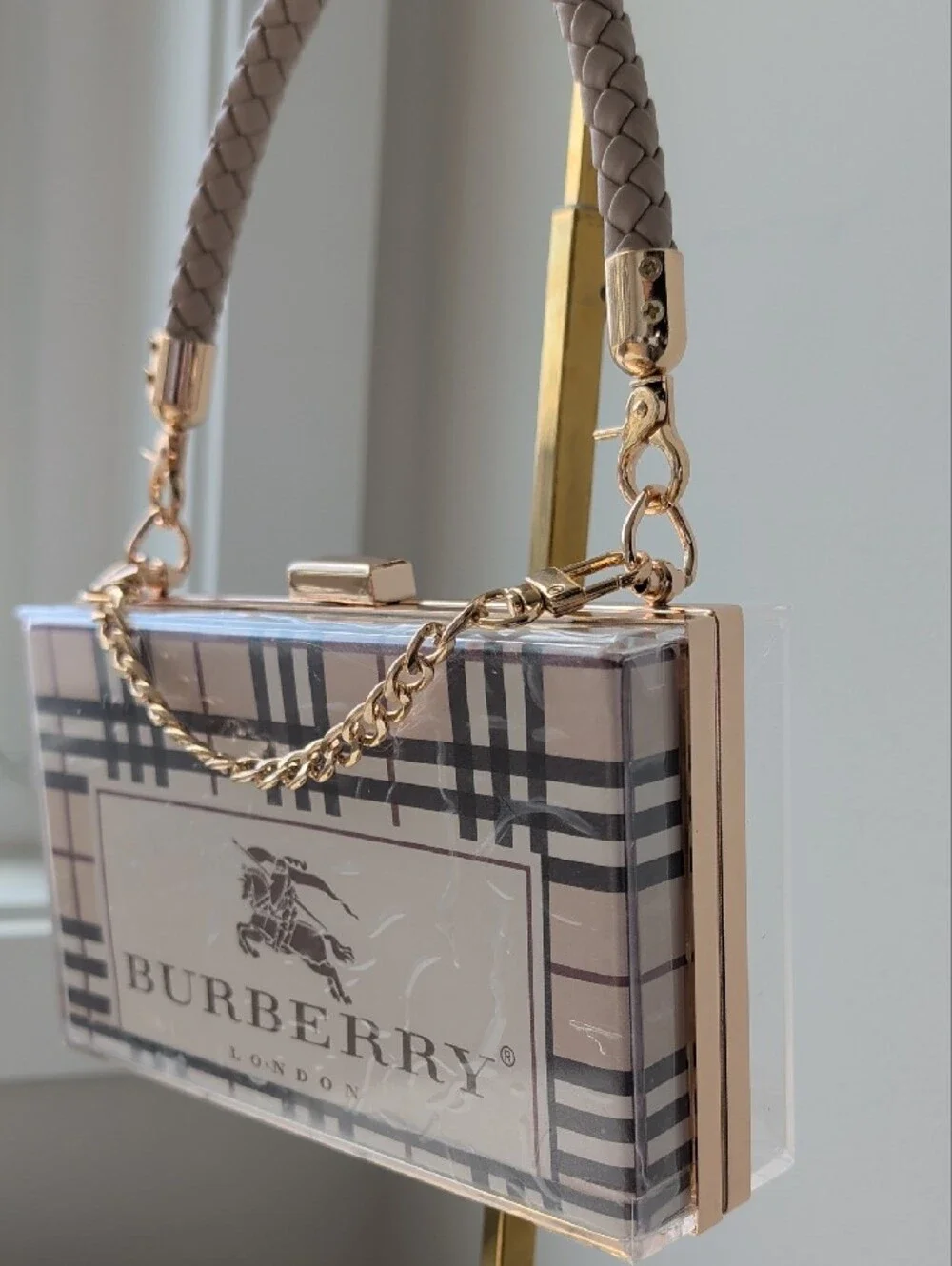 Upcycled Burberry Plaid Acrylic Box Clutch